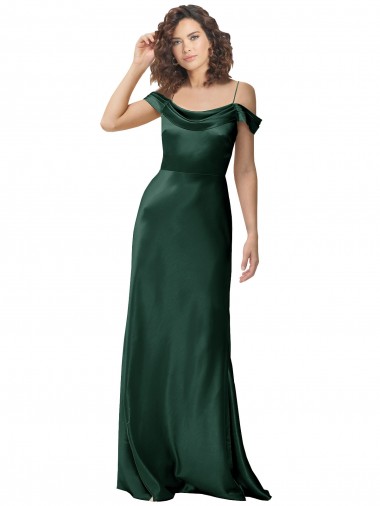 Cheap Off the Shoulder Sleeves Long Formal Stretch Satin Bridesmaid Dress / Prom Dress with Pleated Draped Neckline Canada