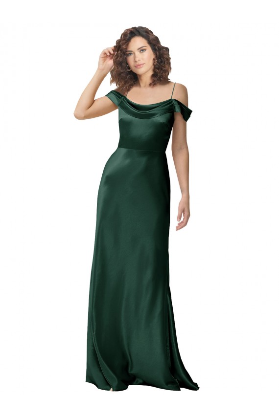 Cheap Off the Shoulder Sleeves Long Formal Stretch Satin Bridesmaid Dress / Prom Dress with Pleated Draped Neckline Canada