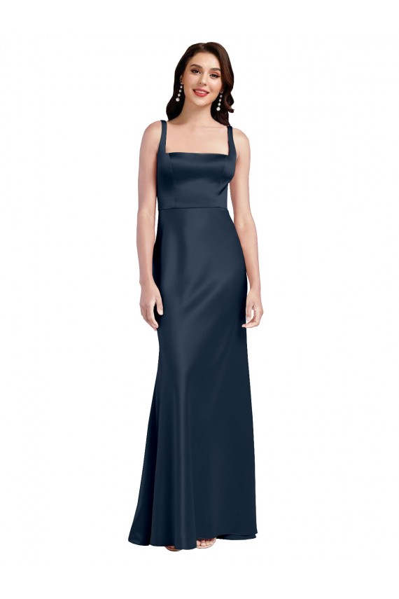 Cheap Square Neck A-Line Long Formal Stretch Satin Bridesmaid Dress / Prom Dress with Wide Straps Canada