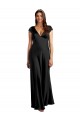 Cheap Plunging V-Neck Cap Cleeves Long Formal Stretch Satin Bridesmaid Dress / Prom Dress with Keyhole Back Canada