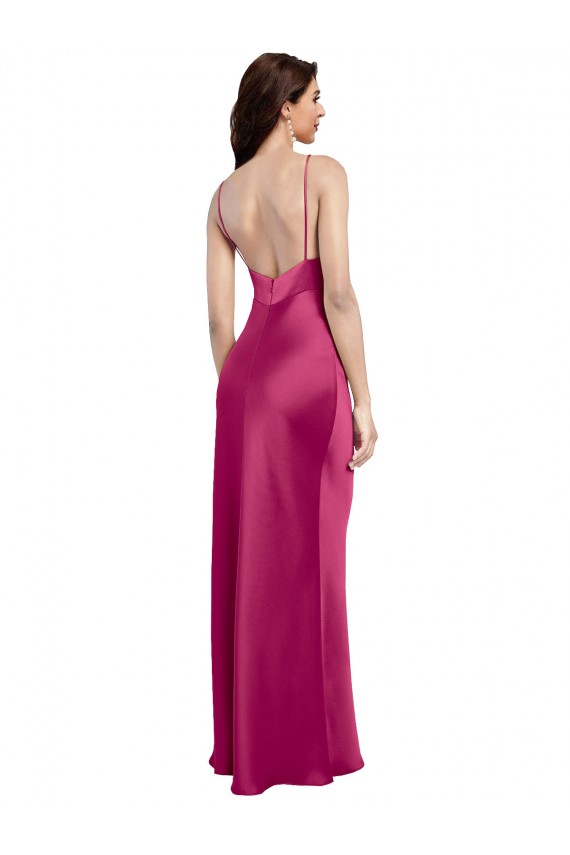 Cheap V-Neck Spaghetti Straps Slim Formal Stretch Satin Bridesmaid Dress / Prom Dress with Low Scoop Back Canada