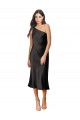 Cheap Sleek One Shoulder Midi Length Short Cocktail Formal Stretch Satin Slip Bridesmaid Dress / Prom Dress Canada