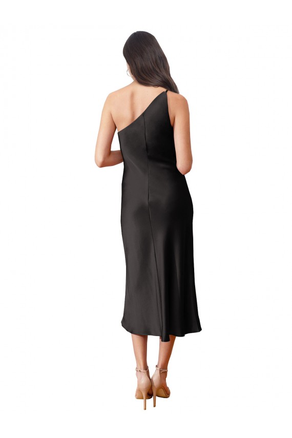 Cheap Sleek One Shoulder Midi Length Short Cocktail Formal Stretch Satin Slip Bridesmaid Dress / Prom Dress Canada