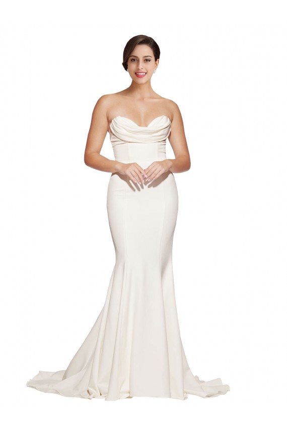 Cheap Strapless Cowl Neck Sweep Train Formal Stretch Satin Bridesmaid Dress / Prom Dress Canada