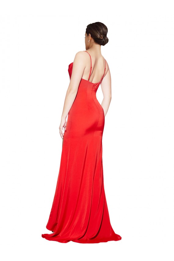 Cheap Low Back Cowl Neck Formal Stretch Satin Bridesmaid Dress / Prom Dress with High Side Slit Canada