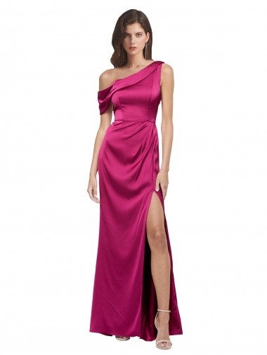 Cheap Off the Shoulder Short Sleeves Formal Stretch Satin Bridesmaid Dress / Prom Dress with Side Slit Canada