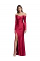Cheap Long Sleeves Off the Shoulder Formal Stretch Satin Bridesmaid Dress / Prom Dress with High Side Split Canada