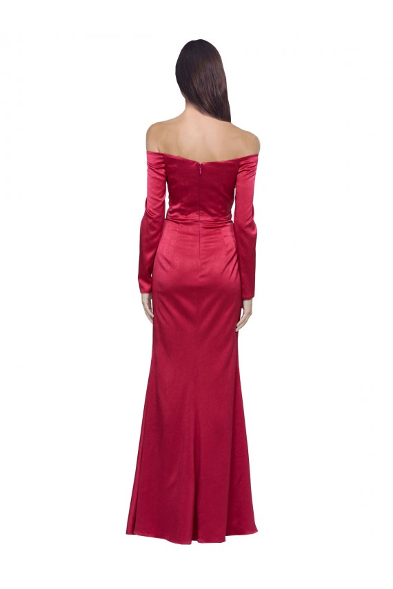Cheap Long Sleeves Off the Shoulder Formal Stretch Satin Bridesmaid Dress / Prom Dress with High Side Split Canada