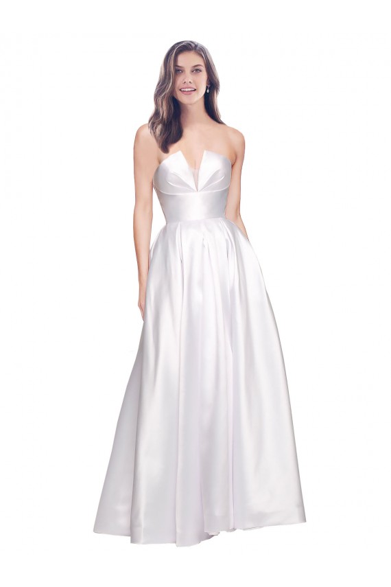 Cheap Full Length Strapless V-Cutout Formal Stretch Satin Bridesmaid Dress / Prom Dress Canada
