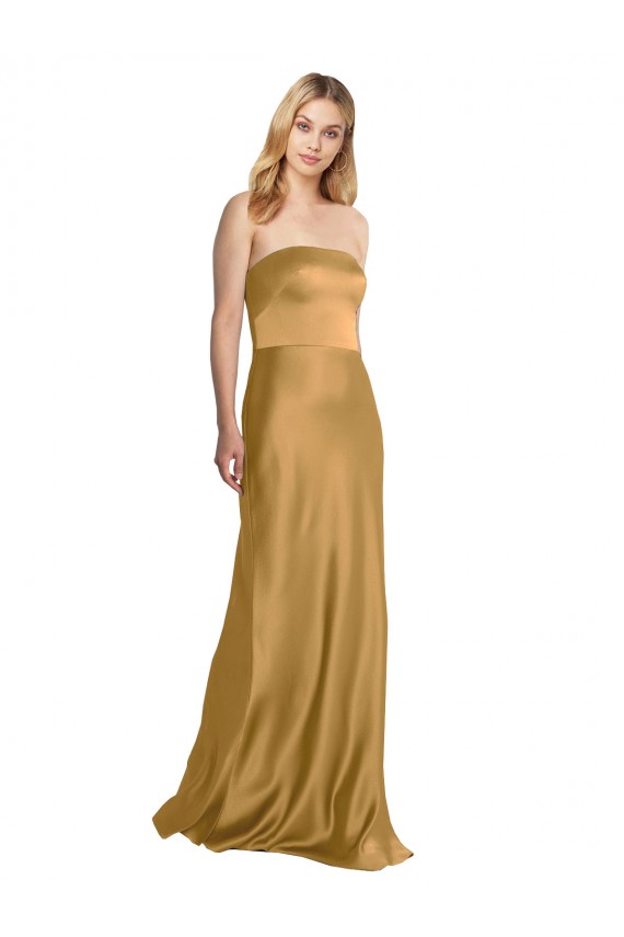 Cheap Sleek Strapless Long A-Line Formal Stretch Satin Bridesmaid Dress / Prom Dress Canada