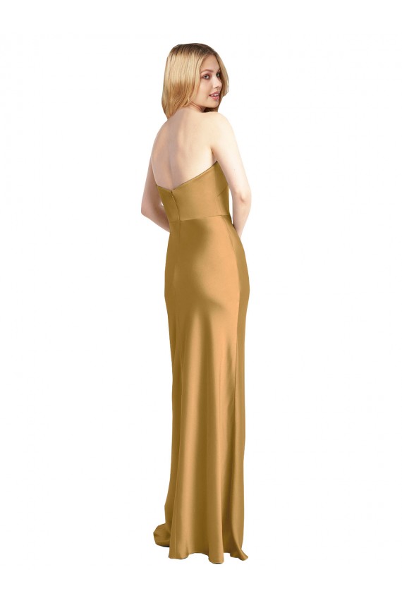 Cheap Sleek Strapless Long A-Line Formal Stretch Satin Bridesmaid Dress / Prom Dress Canada