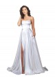 Cheap Simple A-Line Corset Style Pleated Long Stretch Satin Beach Wedding Dress with High Slit Canada