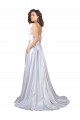 Cheap Simple A-Line Corset Style Pleated Long Stretch Satin Beach Wedding Dress with High Slit Canada