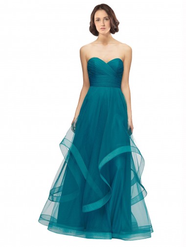 Cheap Sweetheart Tulle Bridesmaid Dress with Wide Waistband Canada