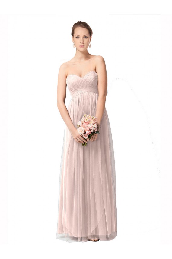 Cheap Long Sweetheart Tulle Bridesmaid Dress with Shirred Criss Cross Bodice Canada