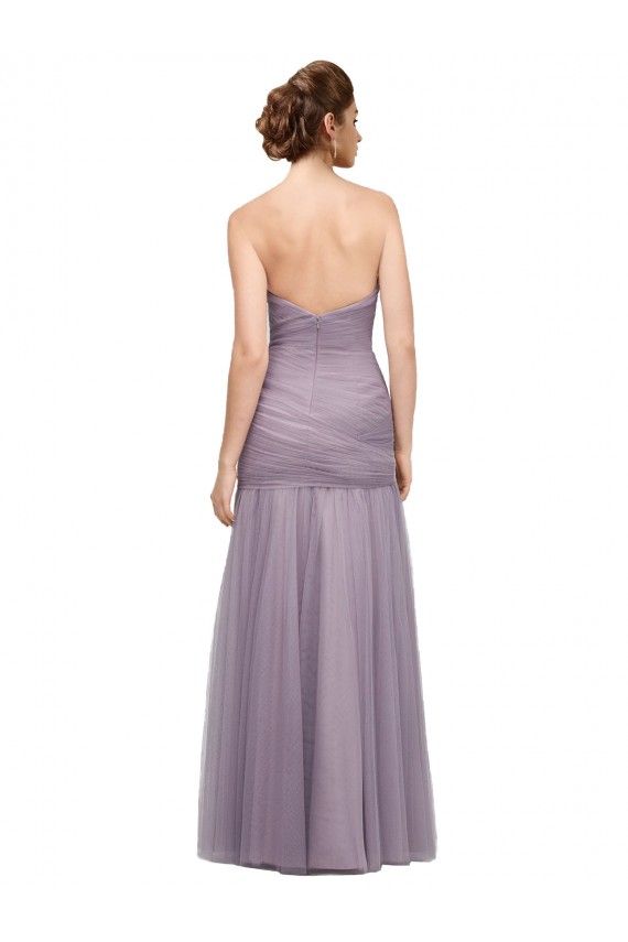 Cheap Draped Long Mermaid Sweetheart Tulle Bridesmaid Dress Canada