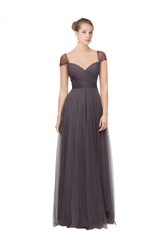 Cheap Sweetheart Neckline Long Tulle Bridesmaid Dress with Straps Canada