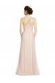 Cheap Long Draped Back A-Line Tulle Bridesmaid Dress with Pleated Bodice Canada