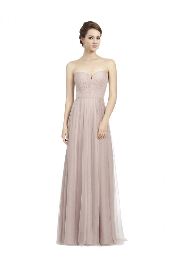 Cheap Long Strapless Tulle Bridesmaid Dress with Pleated Bodice Canada
