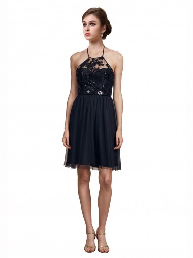 Cheap High Neck Illusion Bodice Bridesmaids Dress Canada