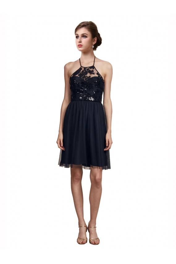 Cheap High Neck Illusion Bodice Bridesmaids Dress Canada