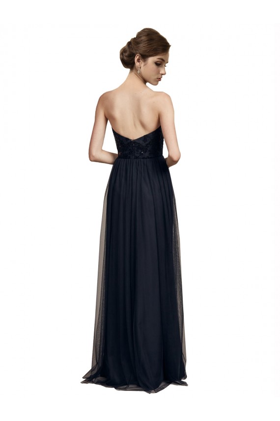 Cheap Strapless Sequined Lace Long Bridesmaid Dress with Pleats Canada