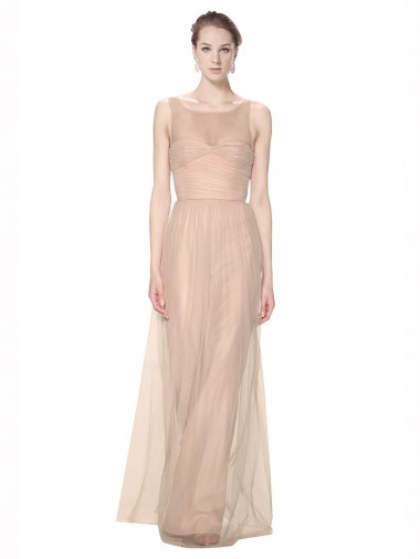 Cheap Long Tulle Bridesmaid Dress with Illusion Neck Canada