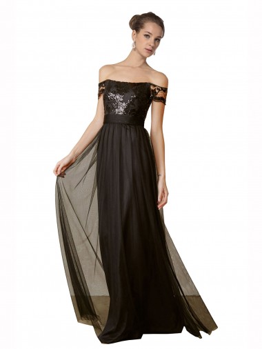 Cheap Off The Shoulder Sequined Lace Tulle Bridesmaid Dress Canada