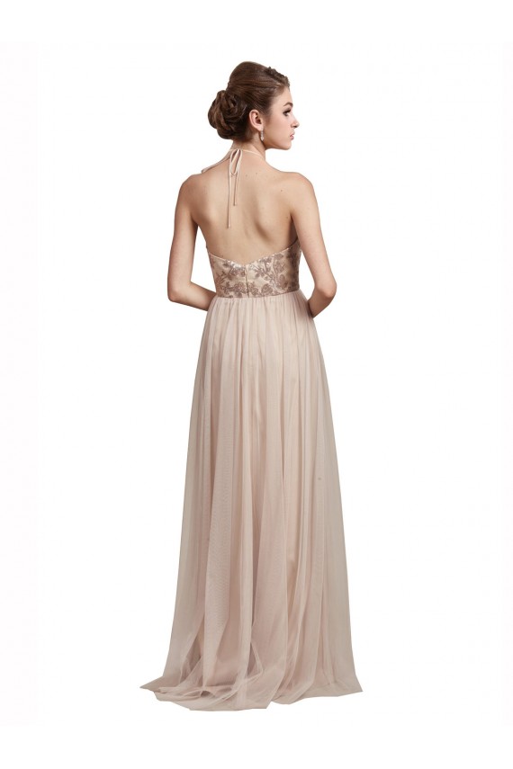 Cheap Sweetheart Tulle Bridesmaid Dress with High Neck Illusion Bodice Canada