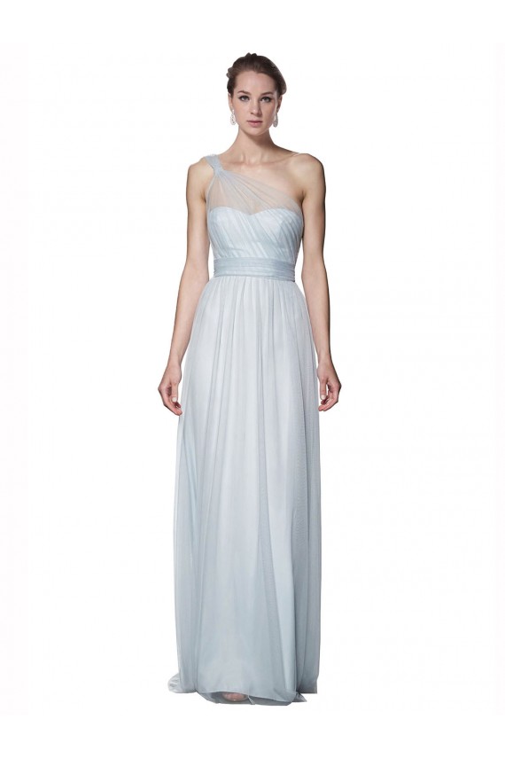Cheap One Shoulder Illusion Tulle Bridesmaid Dress with Knot Detail Canada