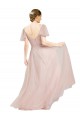 Cheap Long V-Neck Flutter Sleeves Tulle Bridesmaid Dress Canada