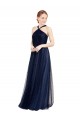 Cheap Floor Length Long Halter Pleated Tulle Bridesmaid Dress Canada