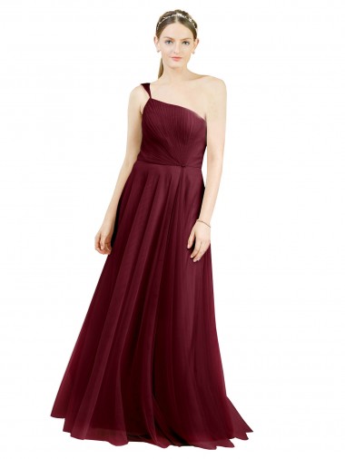 Cheap One Shoulder Floor Length Long Tulle Bridesmaid Dress Canada