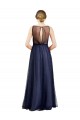 Cheap Sleeveless Boat Neck Long Pearl Tulle Bridesmaid Dress with Keyhole Back Canada