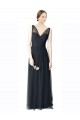 Cheap Long Tulle Bridesmaid Dress with Illusion Shoulder Straps and V-Back Canada