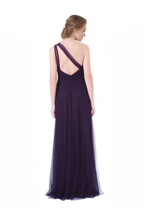 Cheap One Shoulder Long Tulle Bridesmaid Gown with Sheer Netting Strap Canada