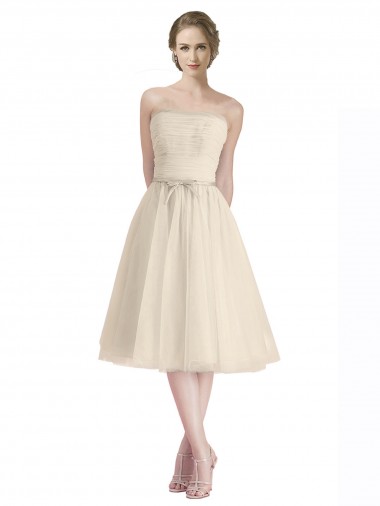 Cheap Strapless Short Cocktail Length Tulle Cocktail Bridesmaid Dress with Pleats Canada