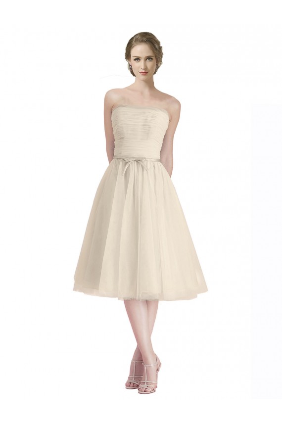 Cheap Strapless Short Cocktail Length Tulle Cocktail Bridesmaid Dress with Pleats Canada