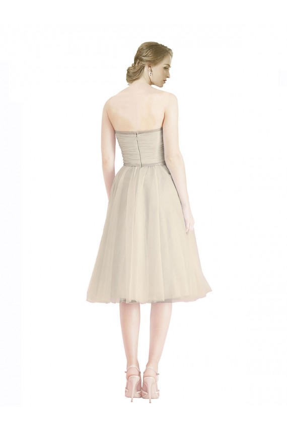 Cheap Strapless Short Cocktail Length Tulle Cocktail Bridesmaid Dress with Pleats Canada