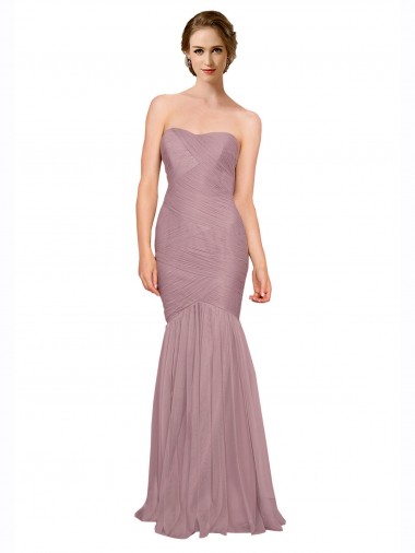 Cheap Mermaid Strapless Tulle Bridesmaid Dress with All Over Pleats Canada