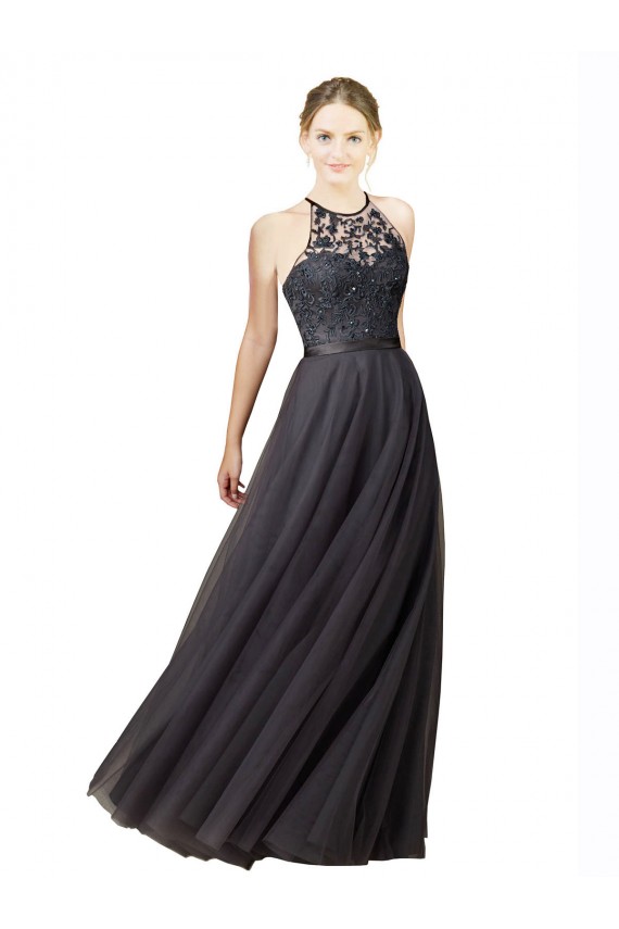 Cheap Sweetheart Neckline Long Sleeveless Tulle Bridesmaid Dress with Lace Bodice Canada
