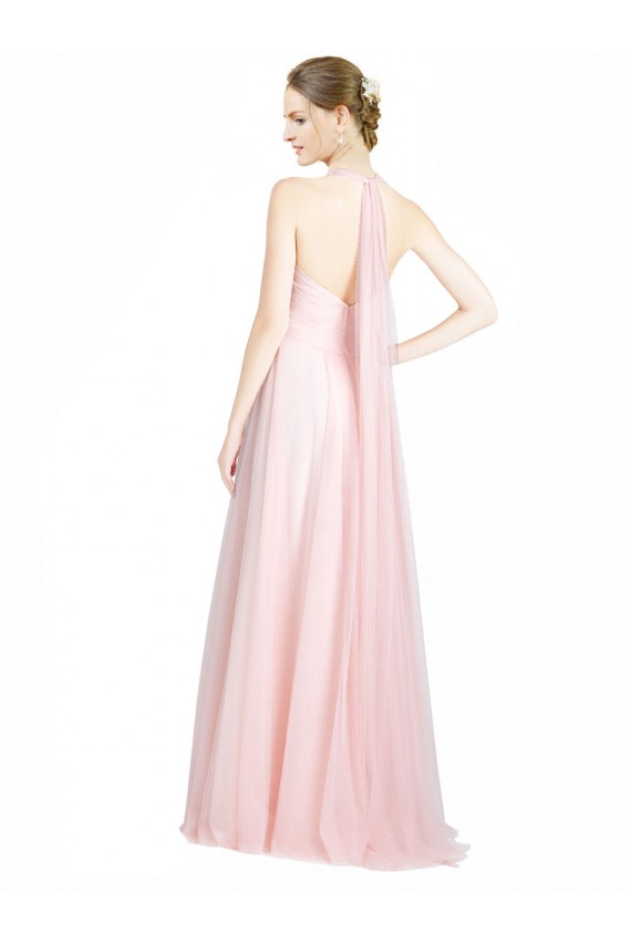 Cheap Ruched Sweetheart Neckline A-Line Tulle Bridesmaid Dress with Tie Open Back Canada