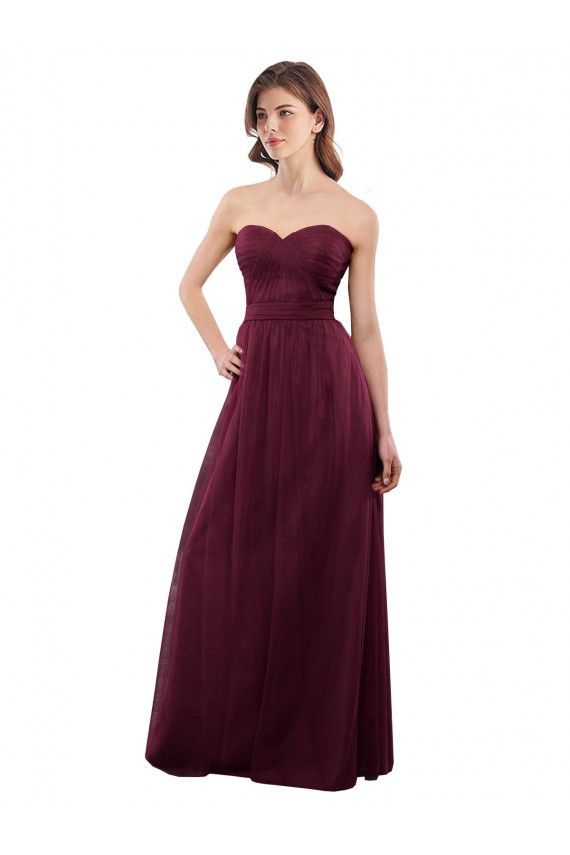 Cheap Strapless Tulle A-line bridesmaid dress with pleated top Canada