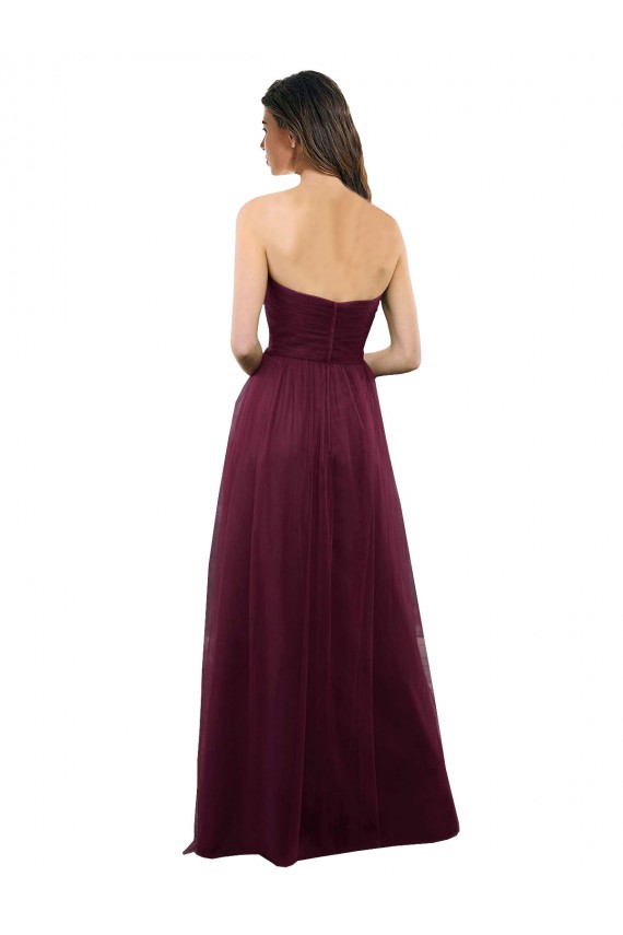 Cheap Strapless Tulle A-line bridesmaid dress with pleated top Canada