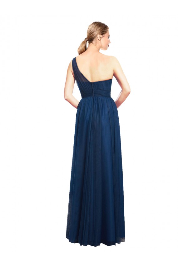 Cheap Ruched One Shoulder Tulle A-Line Bridesmaid Dress Canada