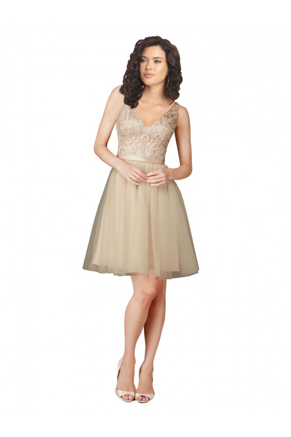 Cheap Tulle Bridesmaid Dress with Embroidery and Beading Canada