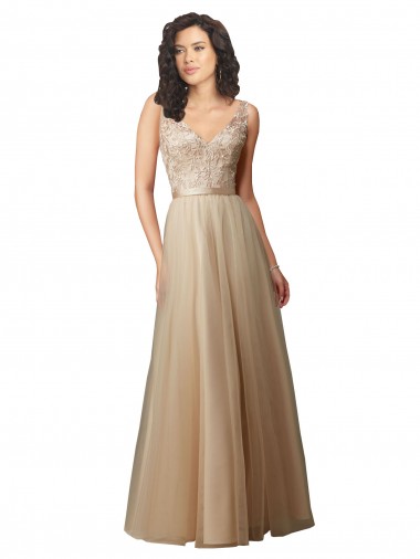 Cheap Long Tulle Bridesmaid Dress with Embroidery and Beading Canada