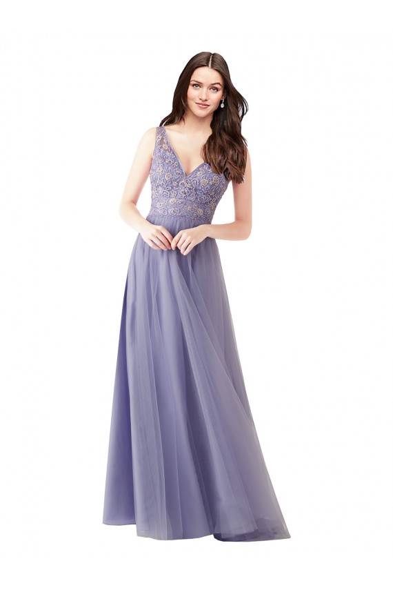 Cheap Sweetheart Tulle Bridesmaid Dress with Fully Embroidered V-Neck Bodice Canada