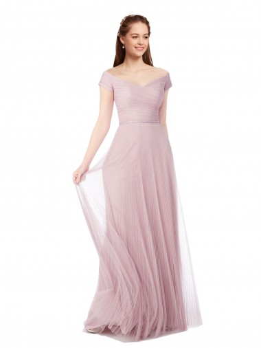 Cheap Off the Shoulder Long A-Line Tulle Bridesmaid Dress Canada