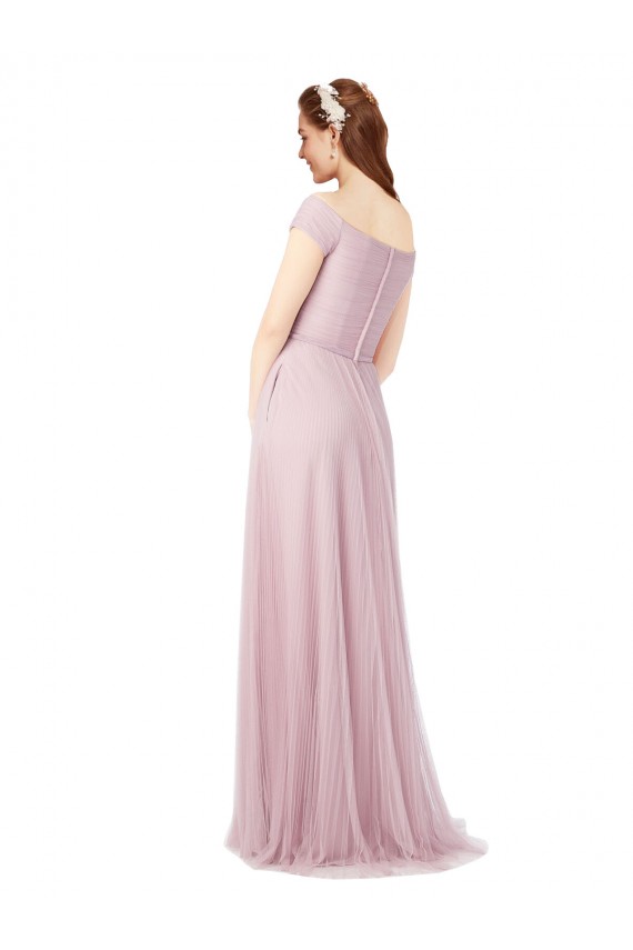 Cheap Off the Shoulder Long A-Line Tulle Bridesmaid Dress Canada